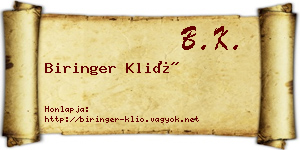 Biringer Klió névjegykártya