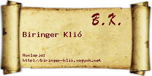 Biringer Klió névjegykártya
